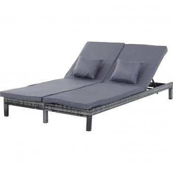 Outsunny Grey Rattan Double Sun Lounger