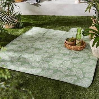 Matteo Waterproof Leaf Print Picnic Blanket, 135cm x 150cm, Soft Touch Polyester, Green