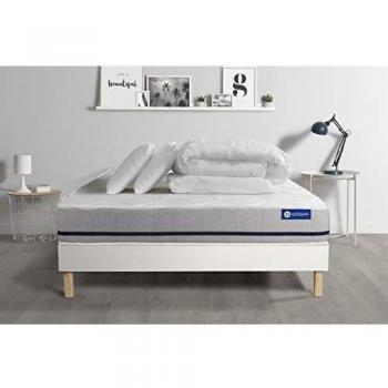 Pack Dormir Matelas 140x190 ACTILATEX Soft 3zones de Confort + sommier KIT Blanc + 2 oreillers + Couette
