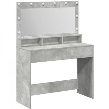 Engineered Wood Dressing Table with LED Lights – Concrete Grey, 100×41×135 cm