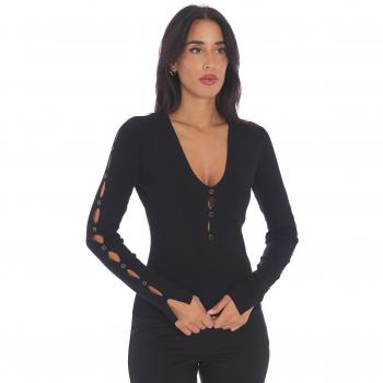 Twinset Maglia nera con tagli e borchie