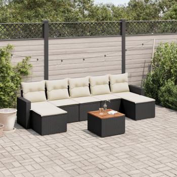 8-Piece Garden Sofa Set with Cushions in Black Rattan