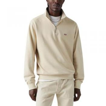 Sudadera Levi's Original HM Half Zip para hombre, color beige claro, tamaño XL, con cuello cremallera y logo