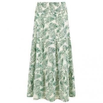 Jupe mi-longue ruche, vert, motif palmier – Yumi