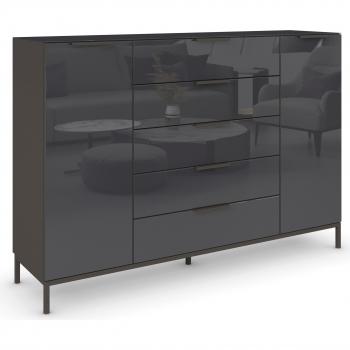 Rauch Kommode „Flipp“ – grau (Graphit) mit Glasoberboden und -front