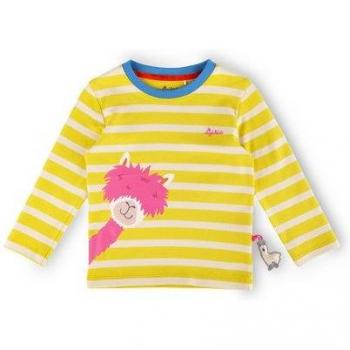 Kinderlangarmshirt „Crazy Lama“ – Gelbe Streifen