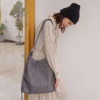 Adjustable Plaid Canvas Tote for Girls
