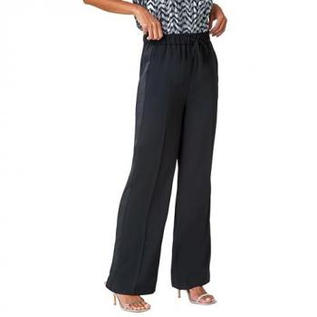 Roman Women's Black Satin Stripe Wide Leg Pants