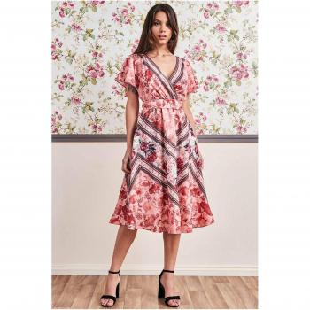Flutter Sleeve Midi Dress in Peach