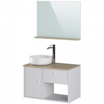 Mueble de Baño 80 cm Lara con Lavabo Integrado – Cajón y Puerta en Rojo y Blanco