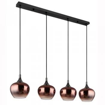 Pendelleuchte aus Metall und Glas, kupferfarben, 4 Flammen