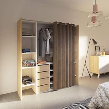 Kit de dressing extensible + rideau contemporain blanc et décor chêne L 112 185 cm
