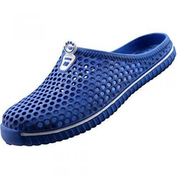SAGUARO Clogs Atmungsaktiv Mesh Hausschuhe Sommer Hohl Latschen Gartenschuhe Freizeit Badeschuhe Strand Aqua Slippers Flach Sohle Pantoffeln Damen Herren, Navy Blau, 43 EU
