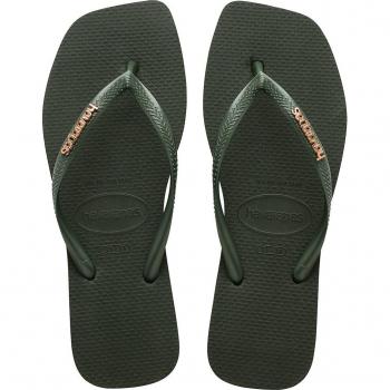 Havaianas Chancla Verde Olive con Logotipo Cuadrado Metálico