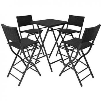 VidaXL Gartenmöbel Set 5-teilig Klappbar Rattan Schwarz
