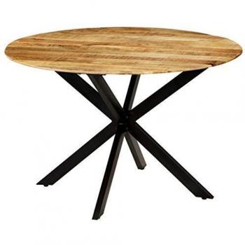 Tavolo da Pranzo in Legno di Mango Grezzo e Acciaio 120x77cm