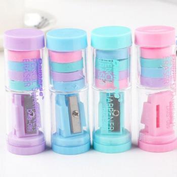 Kawaii Bleistiftspitzer in Süßigkeitenfarbe mit Radiergummis für Schulbedarf