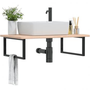 Ripiano a Parete per Lavabo in Acciaio e Massello di Rovere