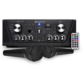 Skytronic Amplificateur karaoké Noir 160W USB/SD/FM + 2 microphones