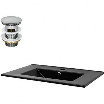 Fregadero Cerámico Negro Mate 71x16,5x46,5 cm – Lavabo Cuadrado con Desagüe Empotrado y Estilo Moderno