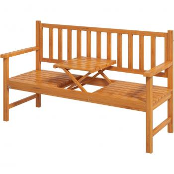 Outsunny Holzbank 3-Sitzer mit Tisch und Armlehnen, bis 280kg, Balkon Terrasse, hellbraun, 153x56x91cm