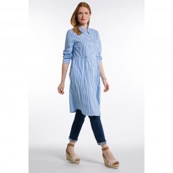 Camicia giacca a righe con colletto, Donna, Blu, Taglia 60/62, Cotone/Fibre sintetiche