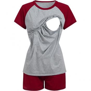 Pijama para embarazadas y madres lactantes, set top + pantalón corto a rayas