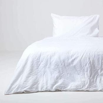 Blanc – Parure de lit lin lavé, 155 x 220 cm avec housse et taies