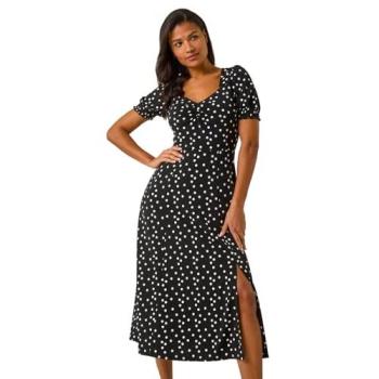 Midi Sweetheart Dress with Spot Print – Black