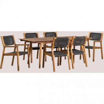 Sklum – Tavolo Rettangolare 160‑210 x 90 con 6 Sedie in Legno di Acacia