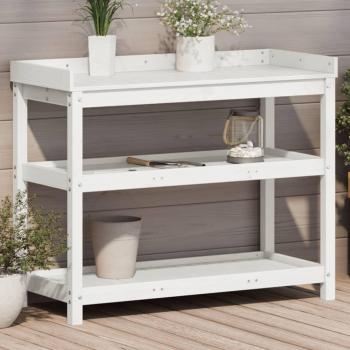 Table de rempotage en bois massif de pin avec étagères blanches