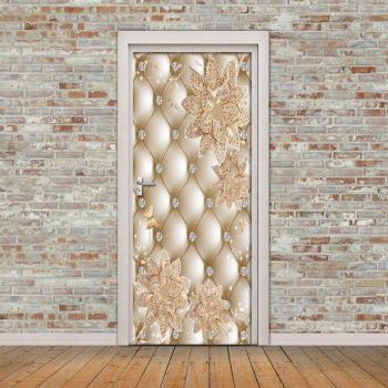 Decoración de Puerta en PVC con Diseño 3D de Flores Doradas
