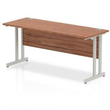 Impulse 1600 x 600mm Straight Office Desk Walnut Top Silver Cantilever