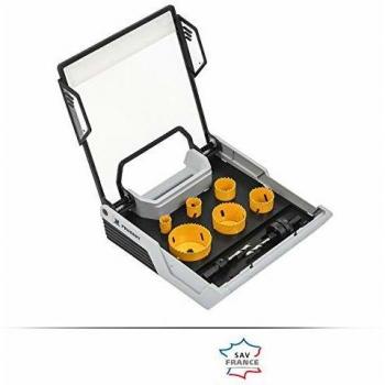 Mallette Scies Cloches Peugeot + 2 Centreurs Bimétalliques, Ensemble de 8 Pièces, Gris