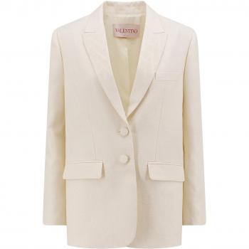 Women's White Wool and Silk Blend Blazer by Valentino with Iconographe Design