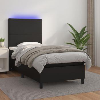 Boxspringbett mit Matratze und LED Schwarz 90x200 cm Kunstleder