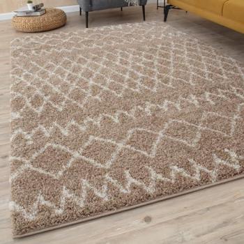 Premium Moroccan Tangier Shaggy Living Room Rug Beige/Ivory 140cm x 200cm
