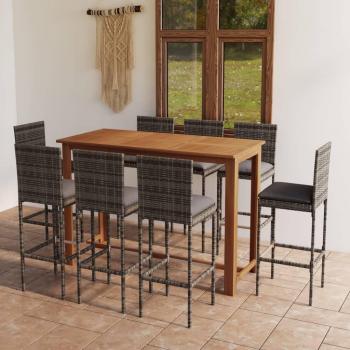 Kit Bar Extérieur VidaXL – 9 pièces avec coussins, Mobilier de Patio, Gris