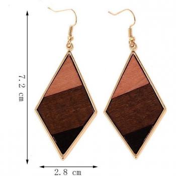 4cm Brown Black Hollow Wooden Earrings for Women, Geometric Design, 1 Pair