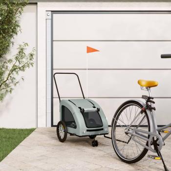 VidaXL Remolque de bicicleta mascotas hierro tela Oxford gris