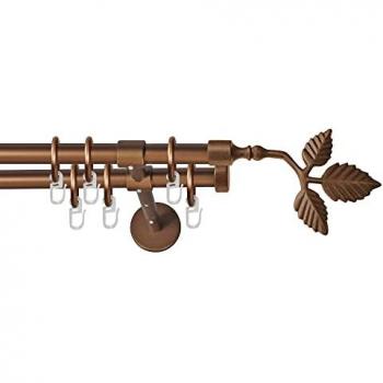 Gardinenstange GARESA RUSTIKA Gardinenstangen Gr. L: 280 cm Ø 16 mm, 2 läufig, braun (bronzefarben) rustikale Vorhanggarnitur, verlängerbar, m. Ringe, Endk. Blatt