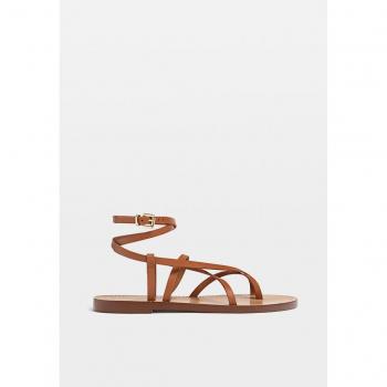 Stradivarius Flat Strappy Leather Sandals