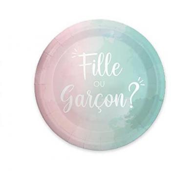 6 Assiettes Carton Gender Reveal 23 cm Bicolore – Pack 6 pièces