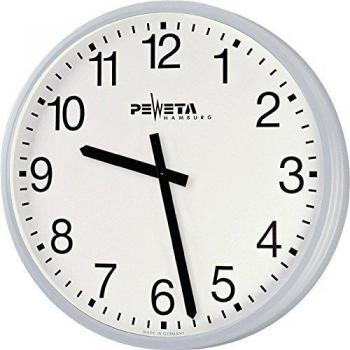 Peweta KG Synchronisation Clock 420, weißes Ziffernblatt, metallisch-silberne Gehäuse, Netzbetrieb 230 V