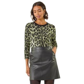 Roman Olive‑Toned Cat‑Skin Knit Top for Women – Size 12