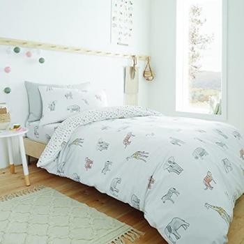 Bianca Zoo Animals Single Duvet Cover Set, 100% Cotton, Children's Bedding, Pastel