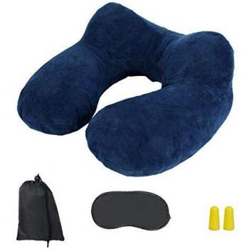Coussin oreiller de voyage gonflable avec bouchons d'oreilles, masque de nuit et sac de rangement Gris Vivezen