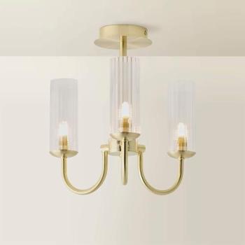 Bourton 3‑Arm Ribbed Dome Light – Black