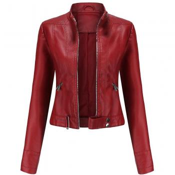 Veste en cuir rouge Femme Allthemen Casual Zipper M