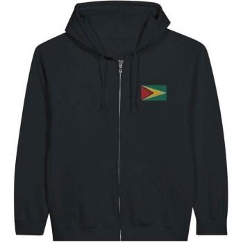 PIXELFORMA Guyana Flag Long‑Sleeve Hooded Sweatshirt – Black